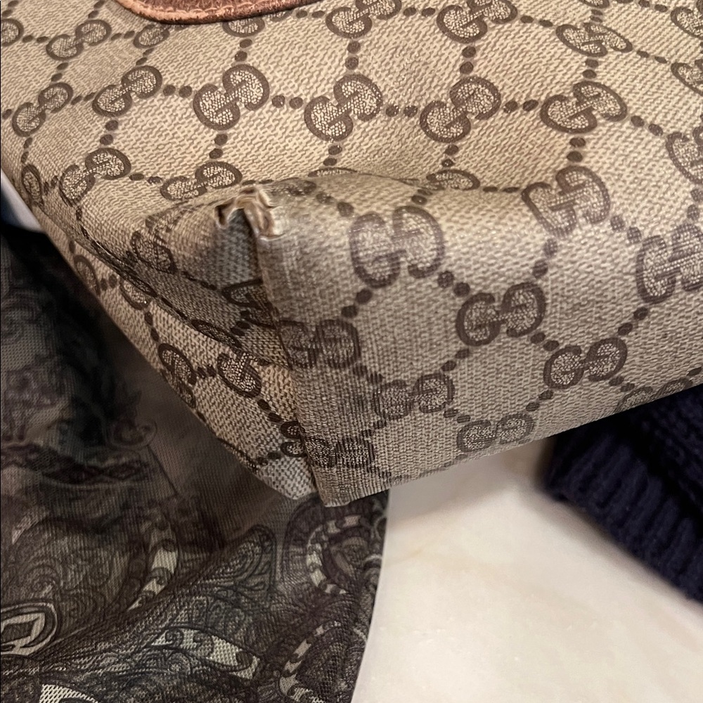 Gucci Beige Monogram Tote with Brown Trim - Picture 11 of 15